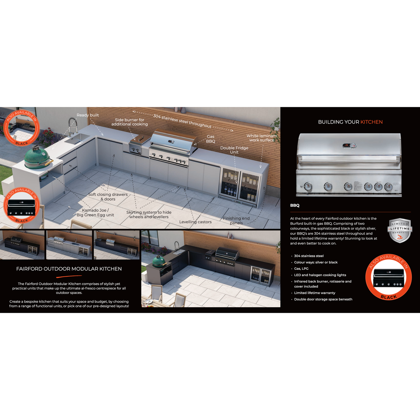 Whistler Fairford Grey Outdoor Kitchen with Burford 5-Burner BBQ | 2.7M