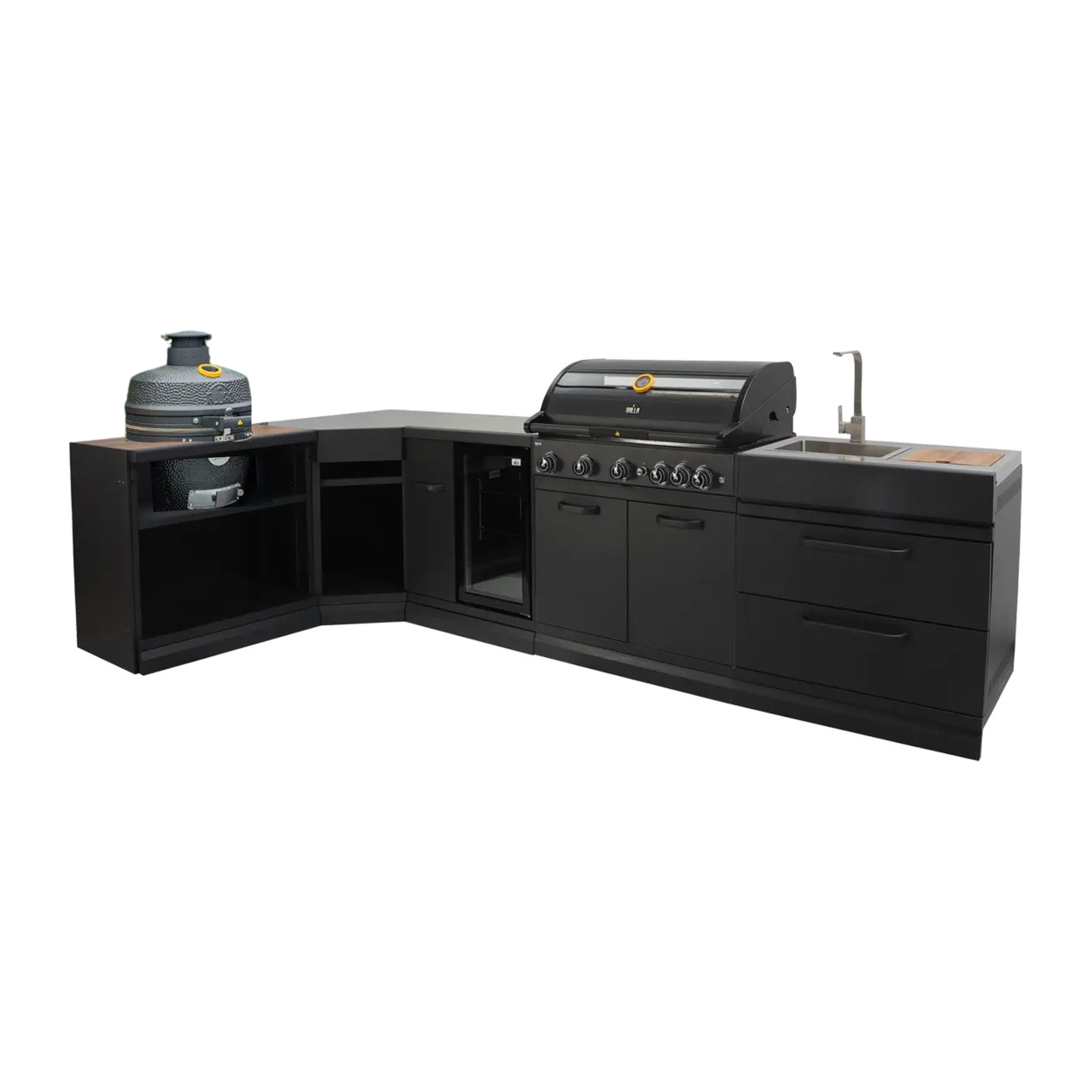 GRLLR Outdoor Kitchen - L Shape 5 Burner Grill including Fridge Sink a ...
