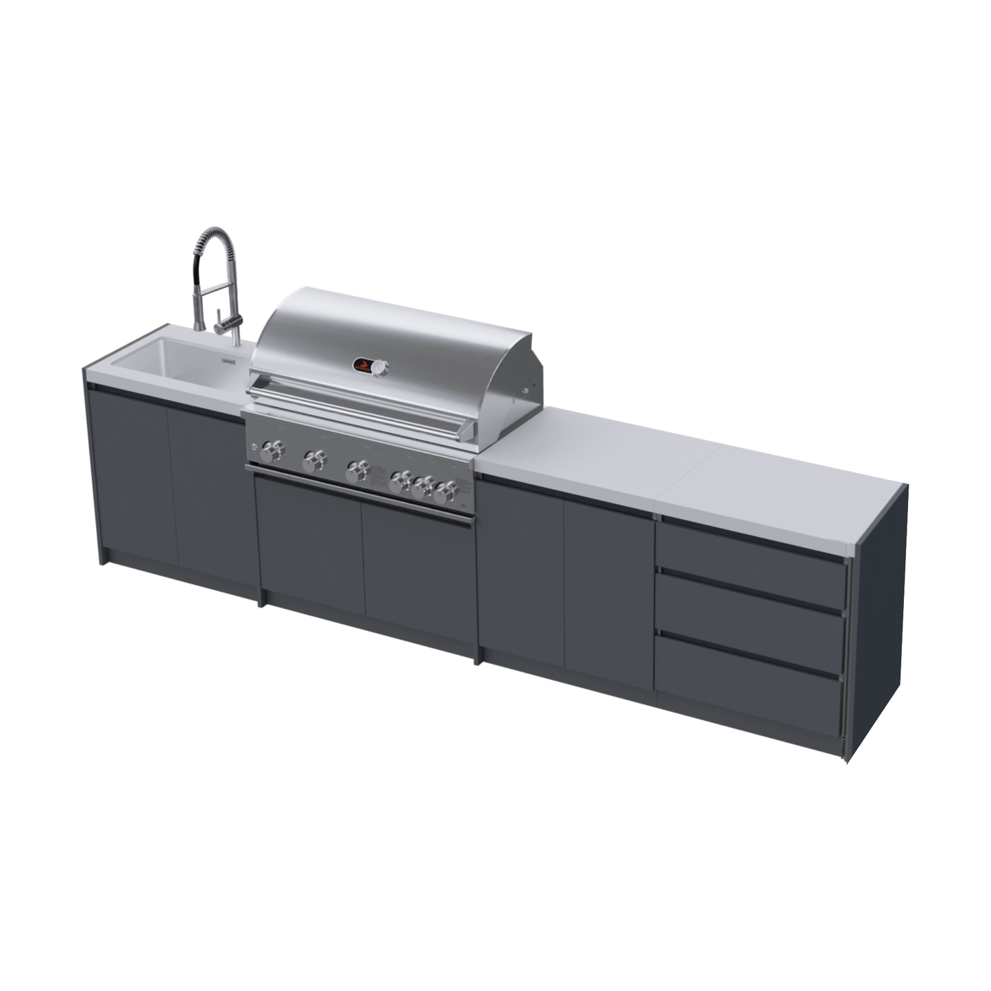 Whistler Fairford Grey Outdoor Kitchen with Burford 5-Burner BBQ | 3.5M