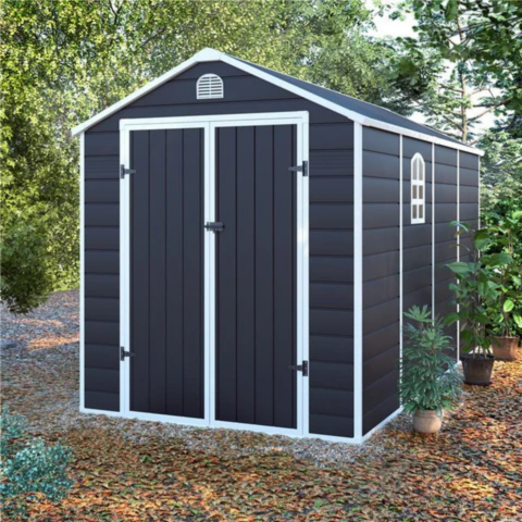 Lotus Sono 8x12 Apex Plastic Garden Storage Shed Including Foundation Kit Grey