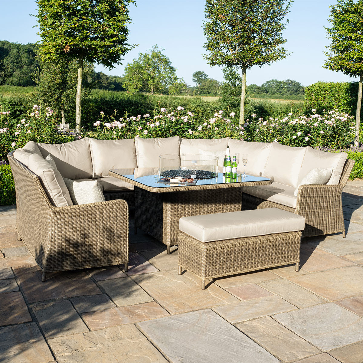 Winchester Rattan Royal U Shaped Sofa Set with LPG Gas Fire Pit Table