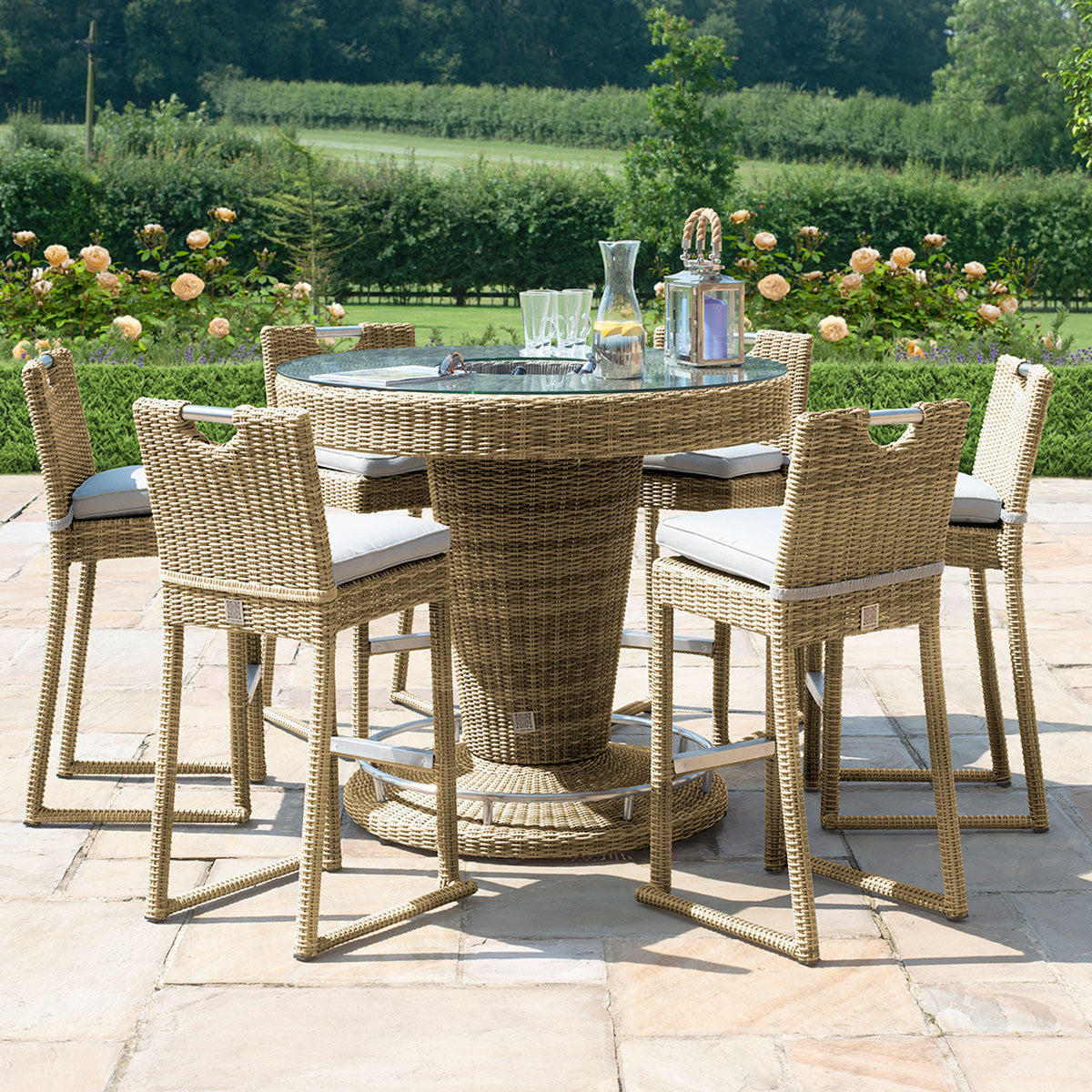 Winchester Rattan 6 Seat High Round Bar Set with Ice Bucket