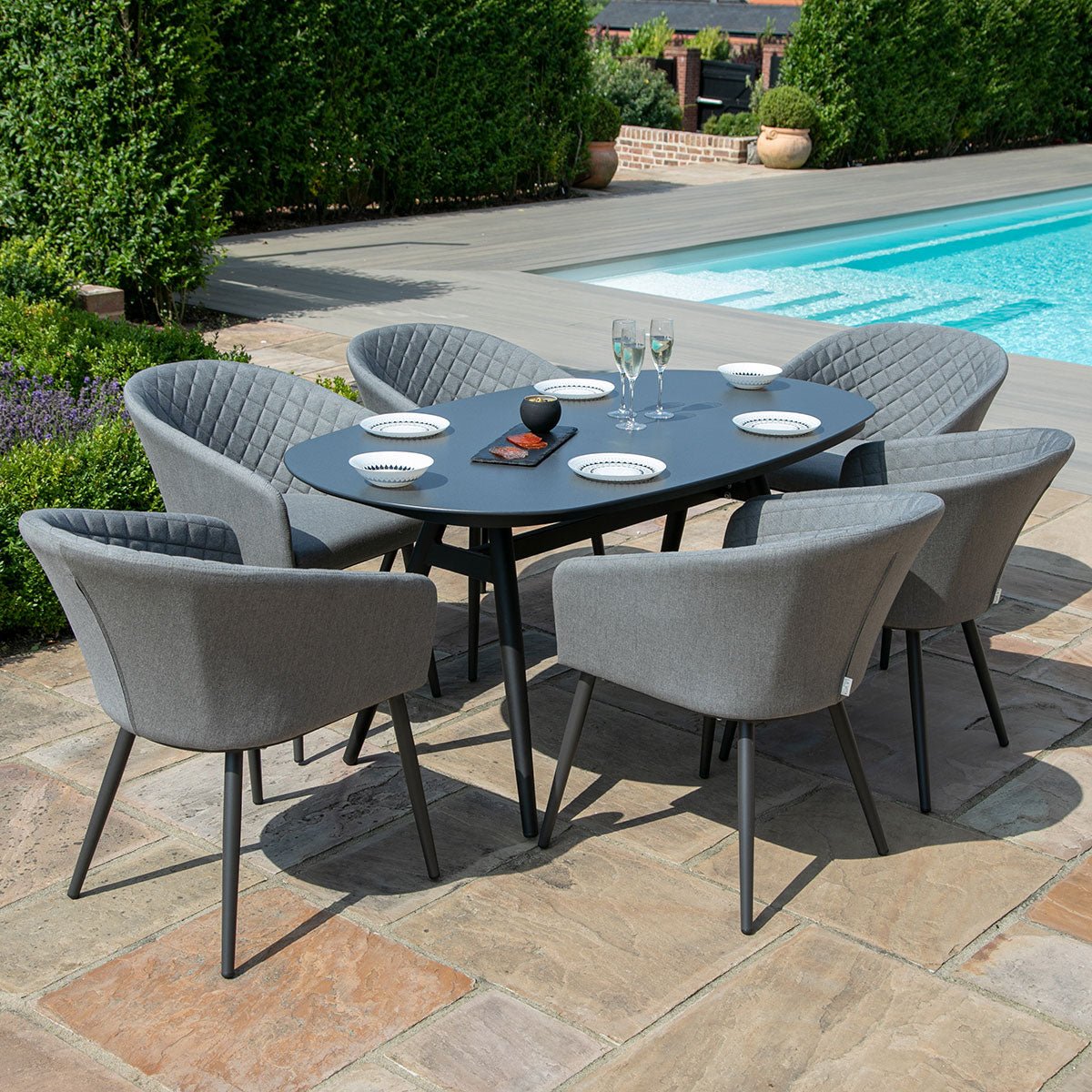 Maze -  Ambition 6 Seat Oval Dining Set + Free Cover