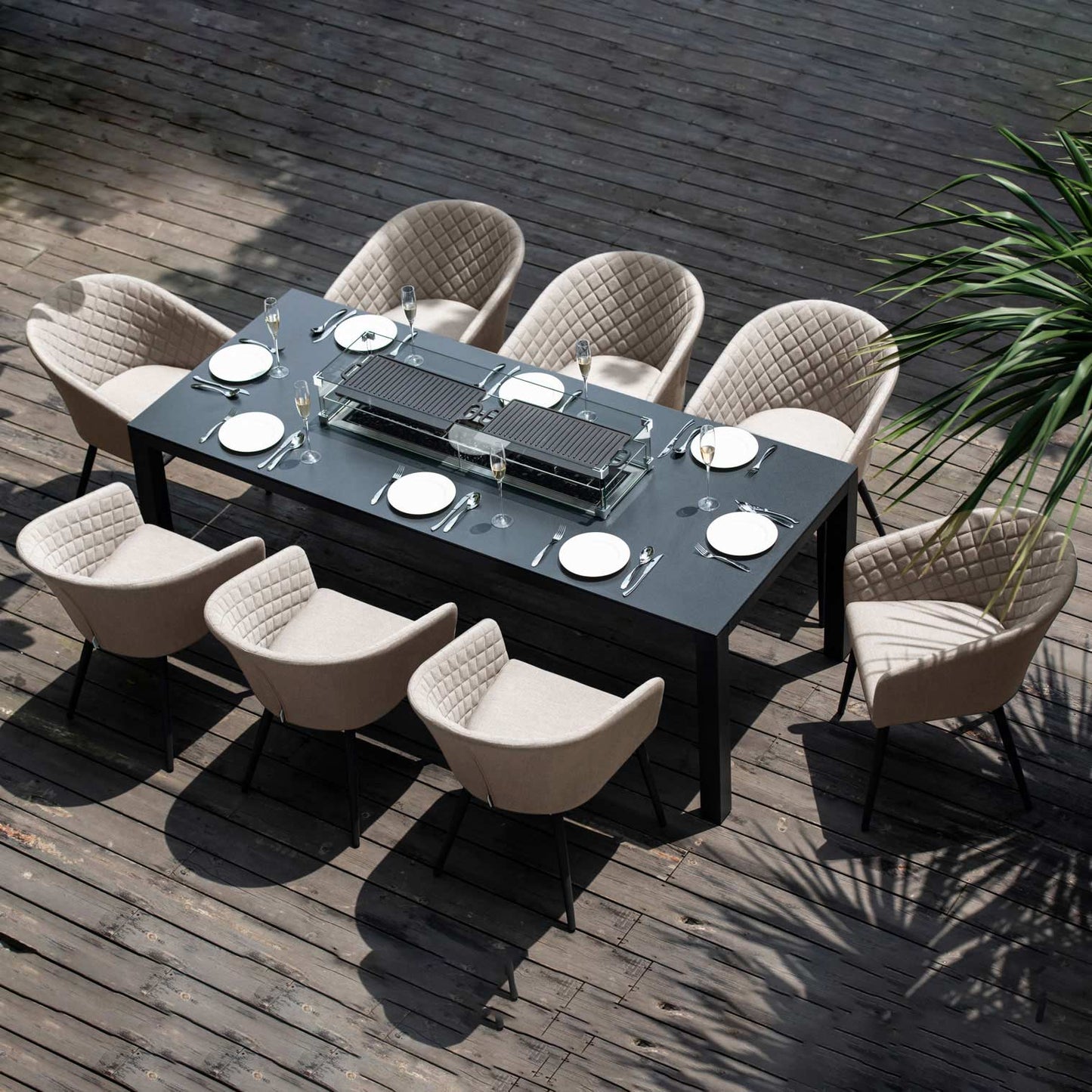 Ambition 8 Seat Rectangular Fire Pit Dining Set - Modern Rattan