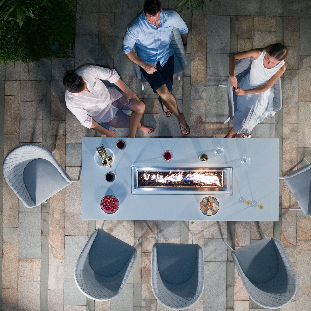 Maze -  Ambition 8 Seat Rectangular Fire Pit Dining Set + Free Cover