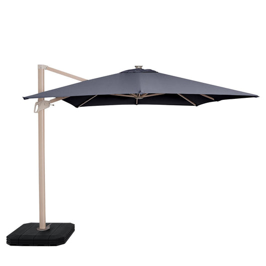 Atlas Cantilever Parasol 2.4m x 3.3m Rectangular - With LED Lights & Cover - Wood Effect - Modern Rattan