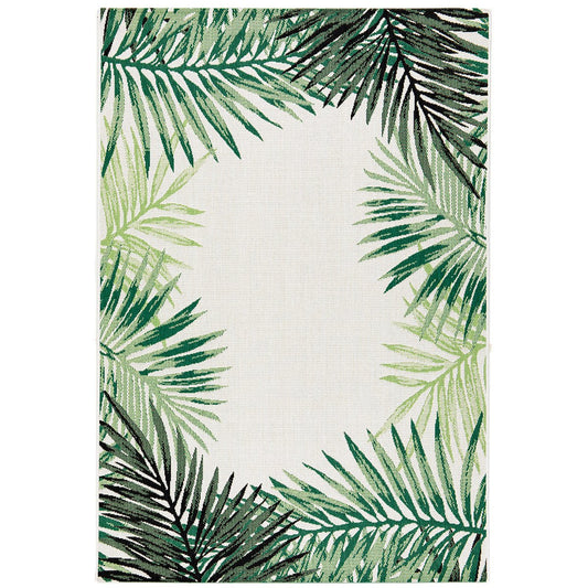 Maze -  Botany Palm Leaf  White Centre Outdoor Rug