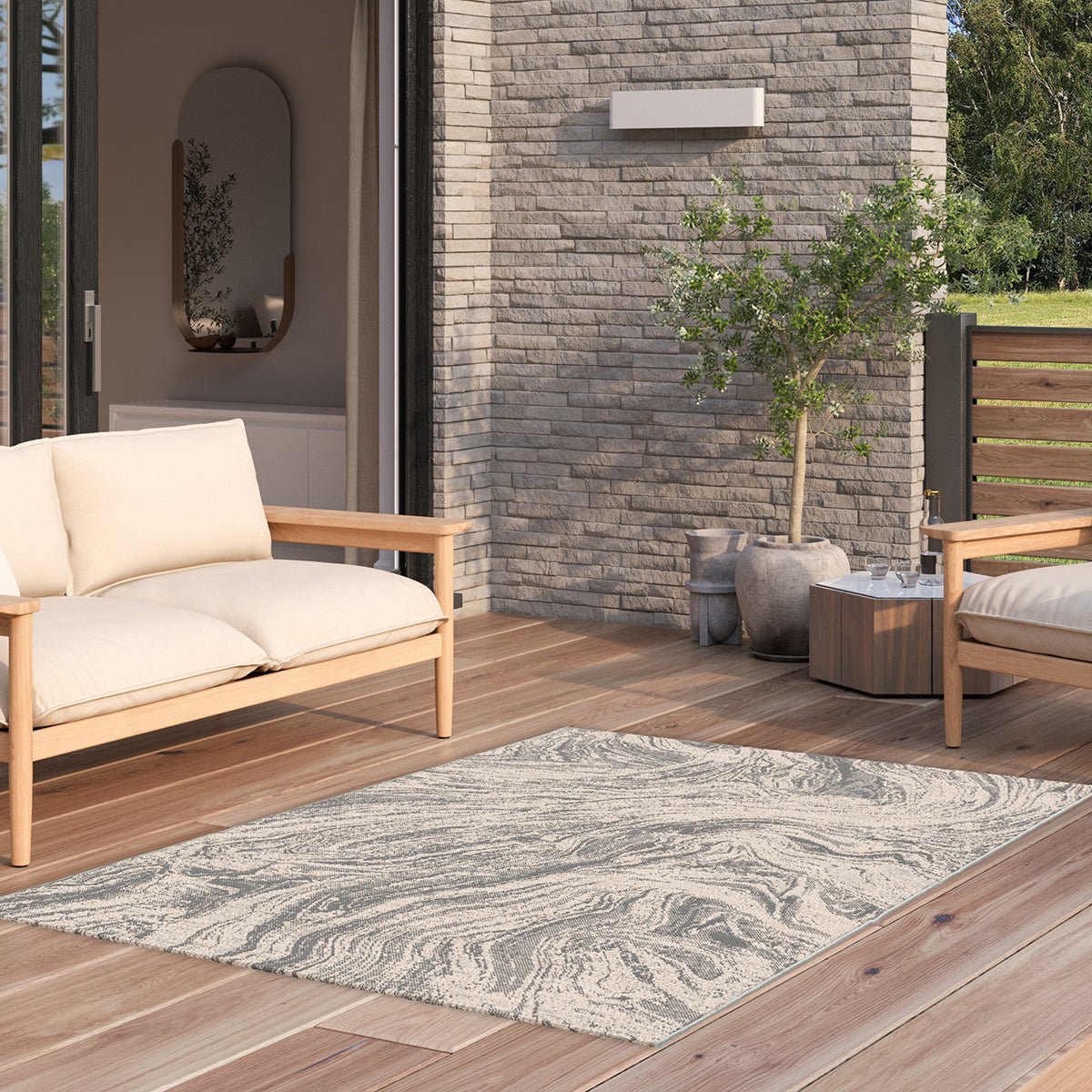 Cloud Marble Outdoor Rug - Modern Rattan