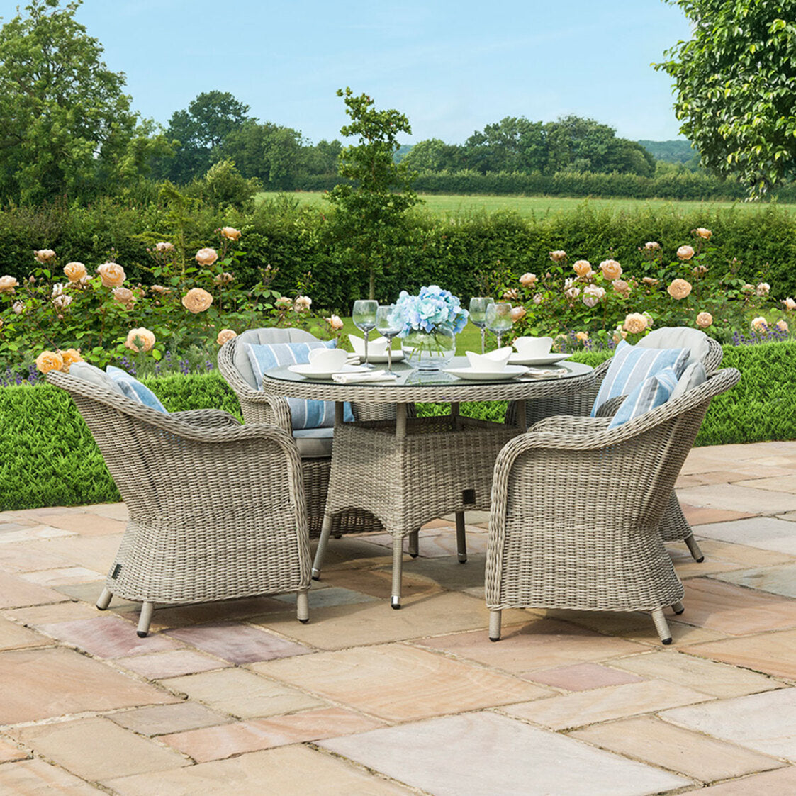 Maze Oxford Grey Rattan Four Seat Round Heritage Garden Dining Set