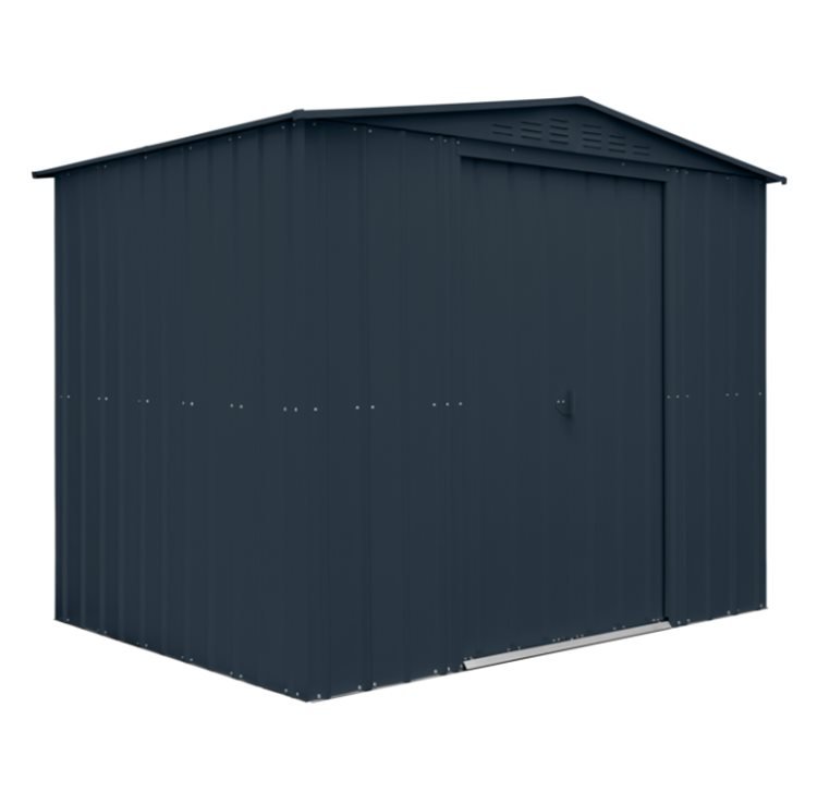 Globel Apex 8x6 metal garden sheds in grey