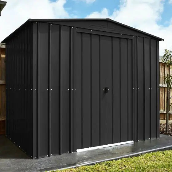 Globel Apex 8x8 metal garden sheds in grey