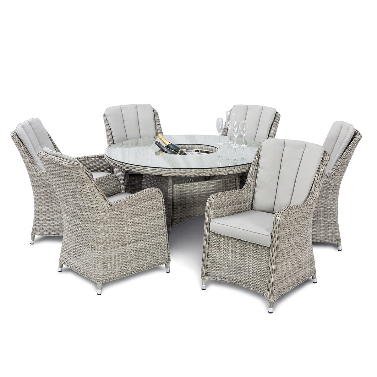 Maze Oxford 6 Seat Round Ice Bucket Dining Set with Venice Chairs and Lazy Susan