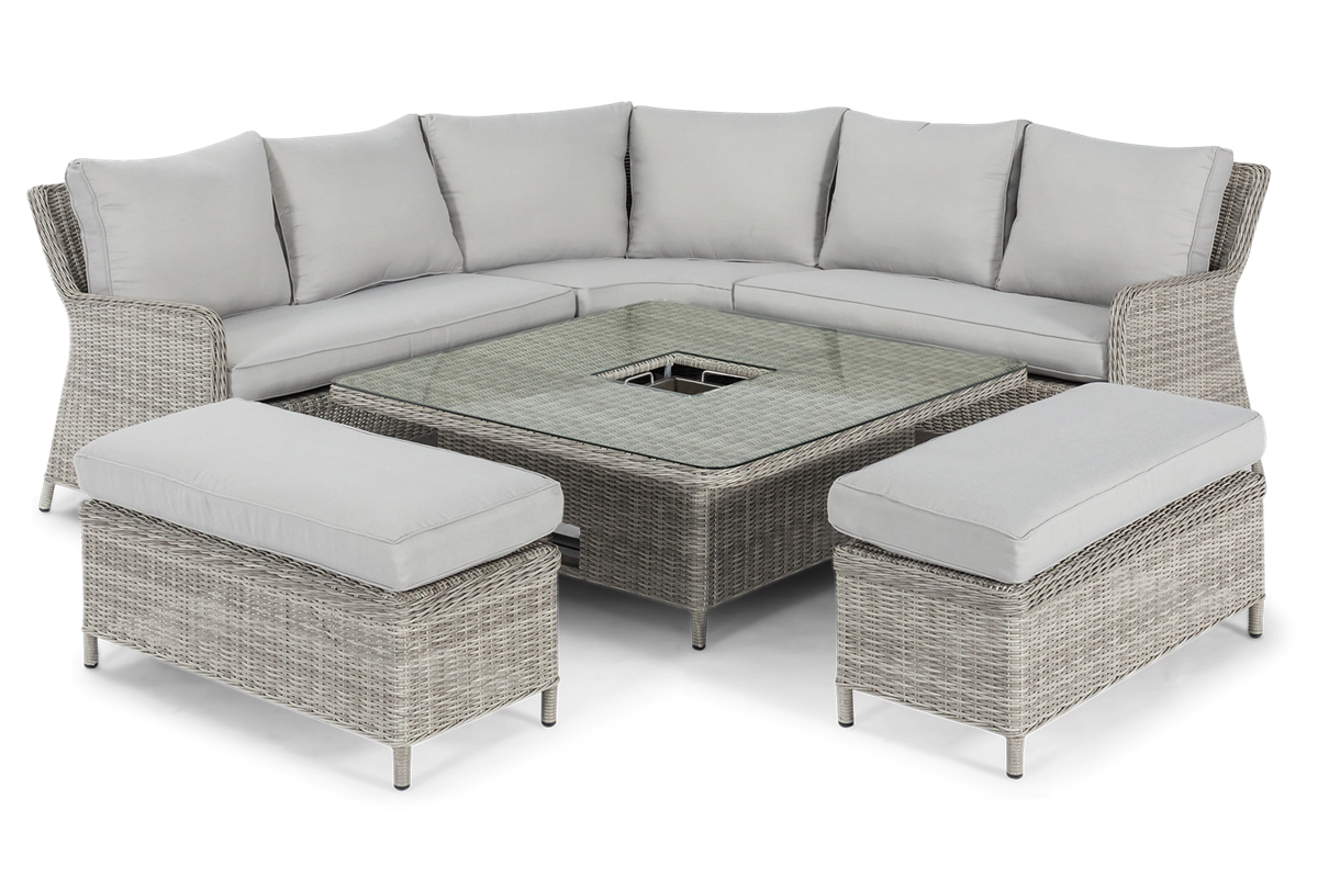 Maze Oxford Grey Rattan Royal Casual Corner Dining Set With integrated Ice Bucket and Rising Table