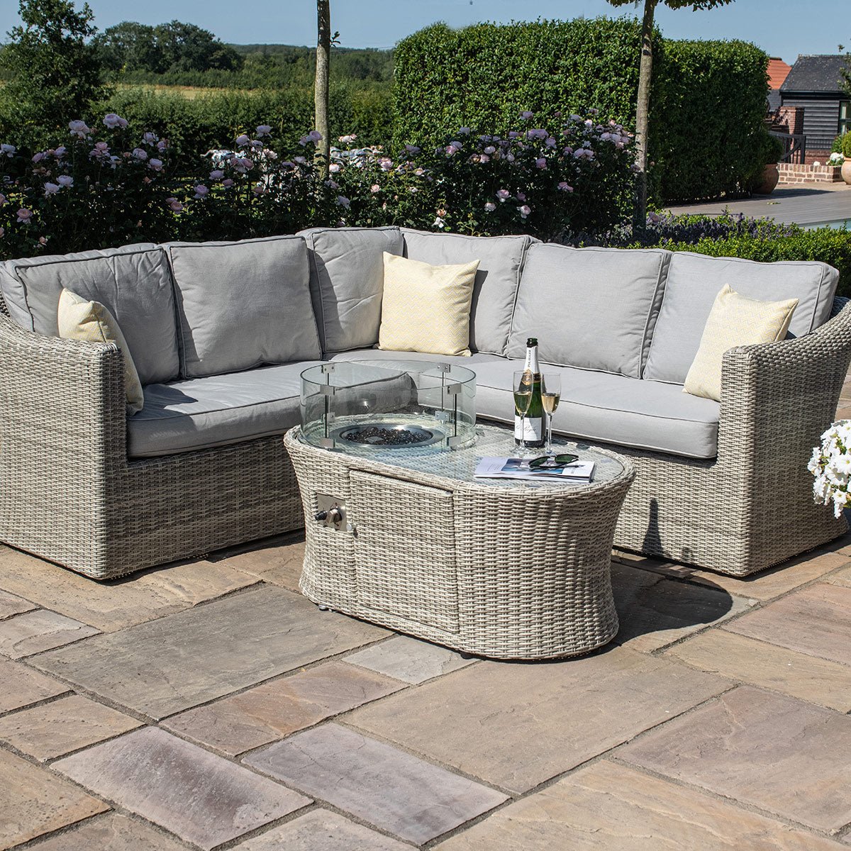 Oxford Small Corner Sofa Set with Fire Pit - Modern Rattan