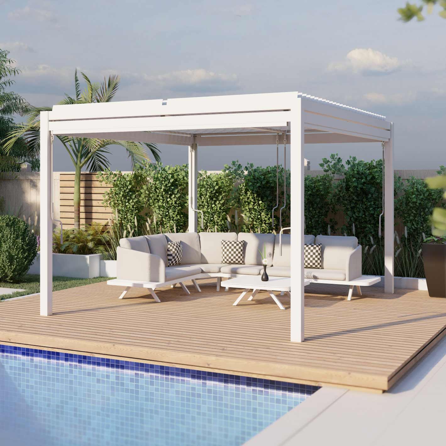 Maze Como Aluminium Pergola with 4 Drop Sides & LED Lighting