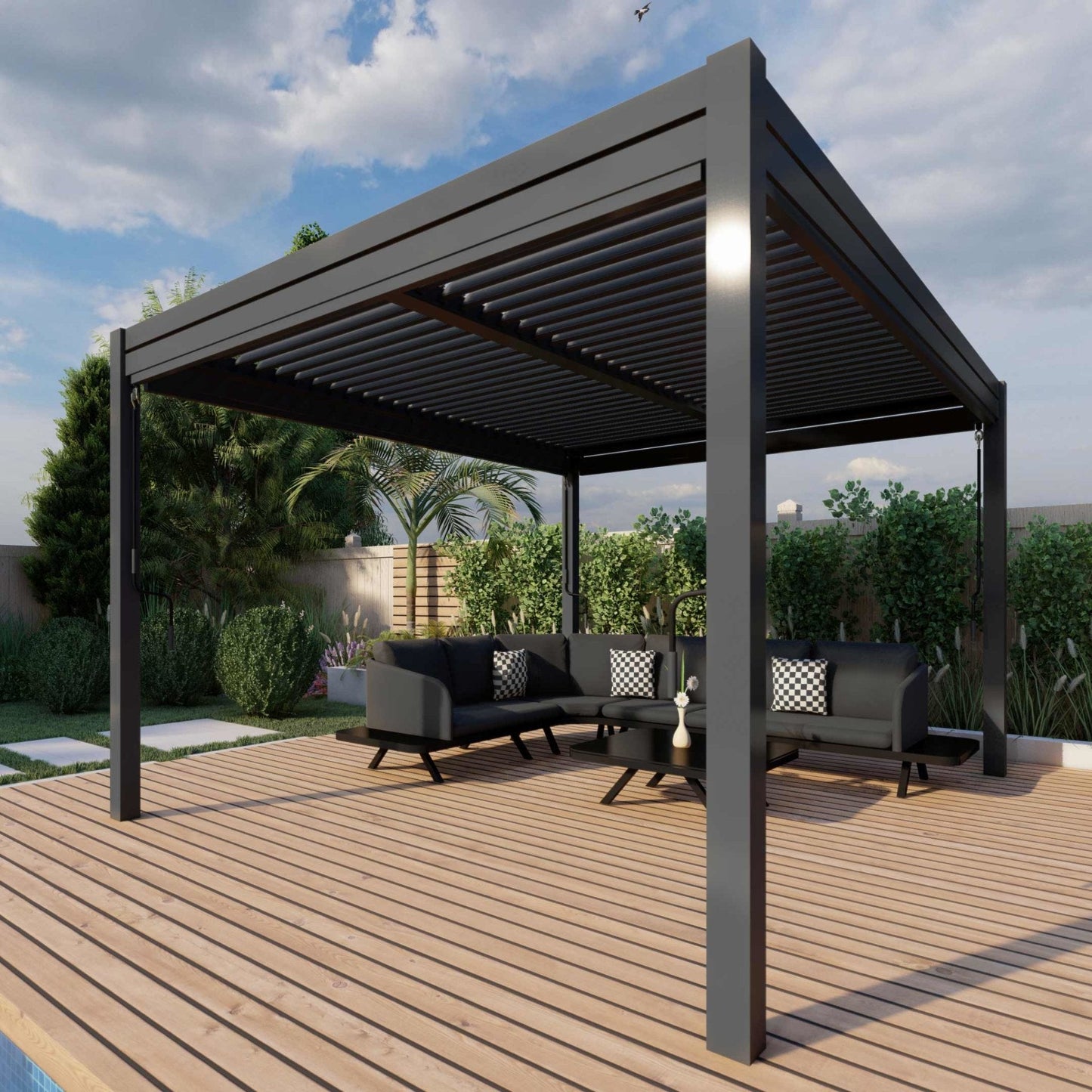 Maze Como Aluminium Pergola with 4 Drop Sides & LED Lighting