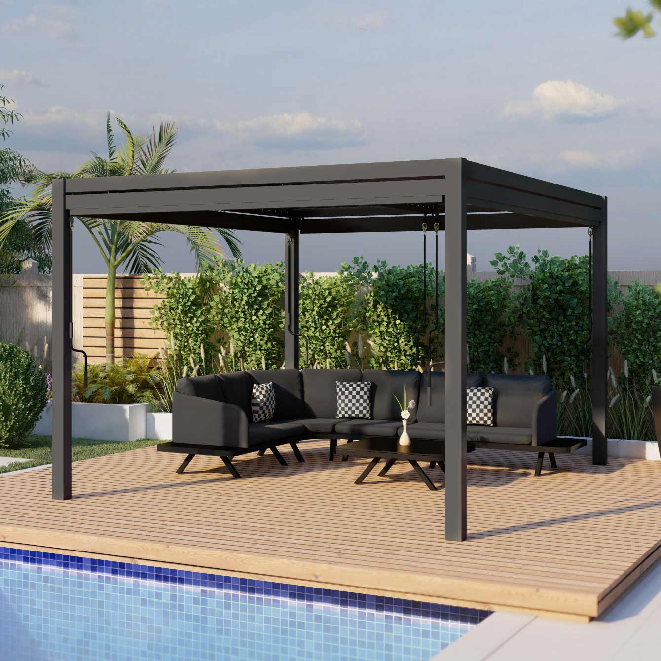 Maze Como Aluminium Pergola with 4 Drop Sides & LED Lighting