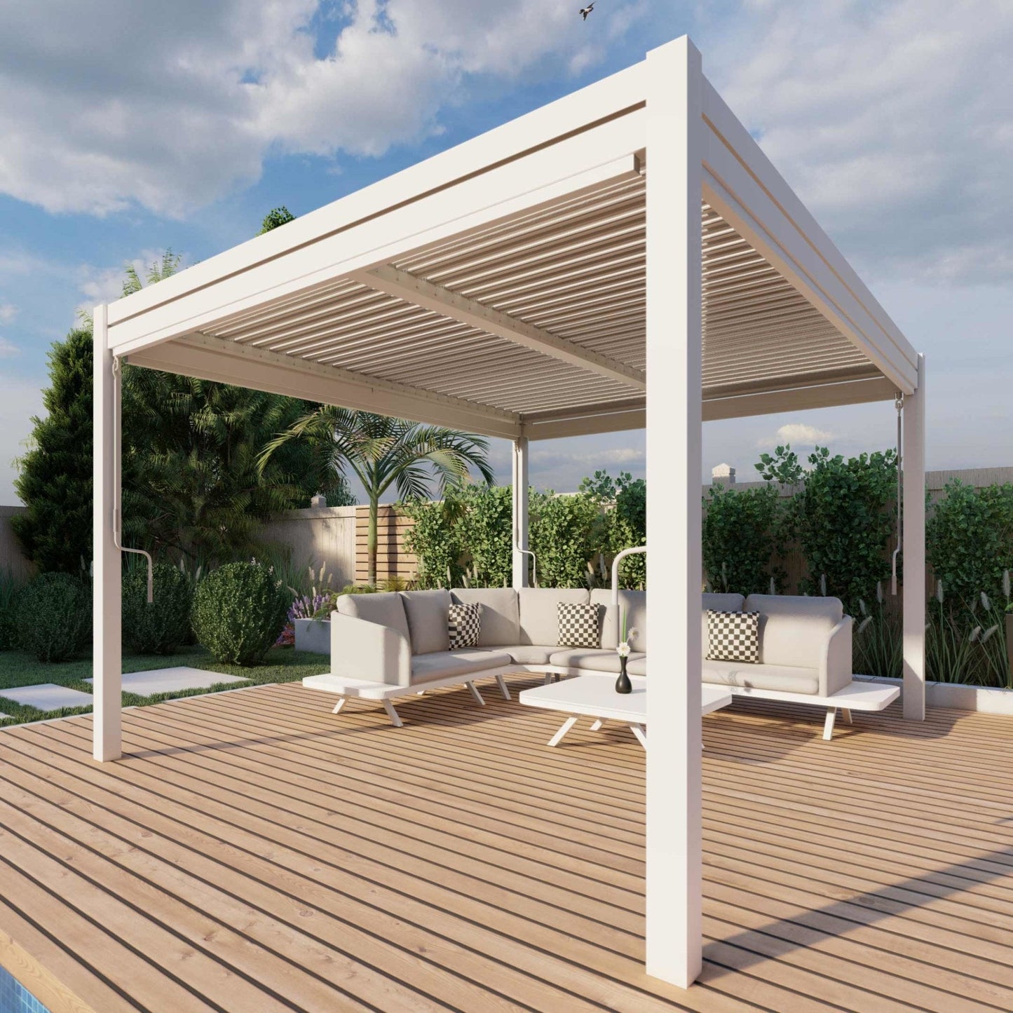 Pergola Aluminium Square 30x30 with 4 Drop Sides - Modern Rattan