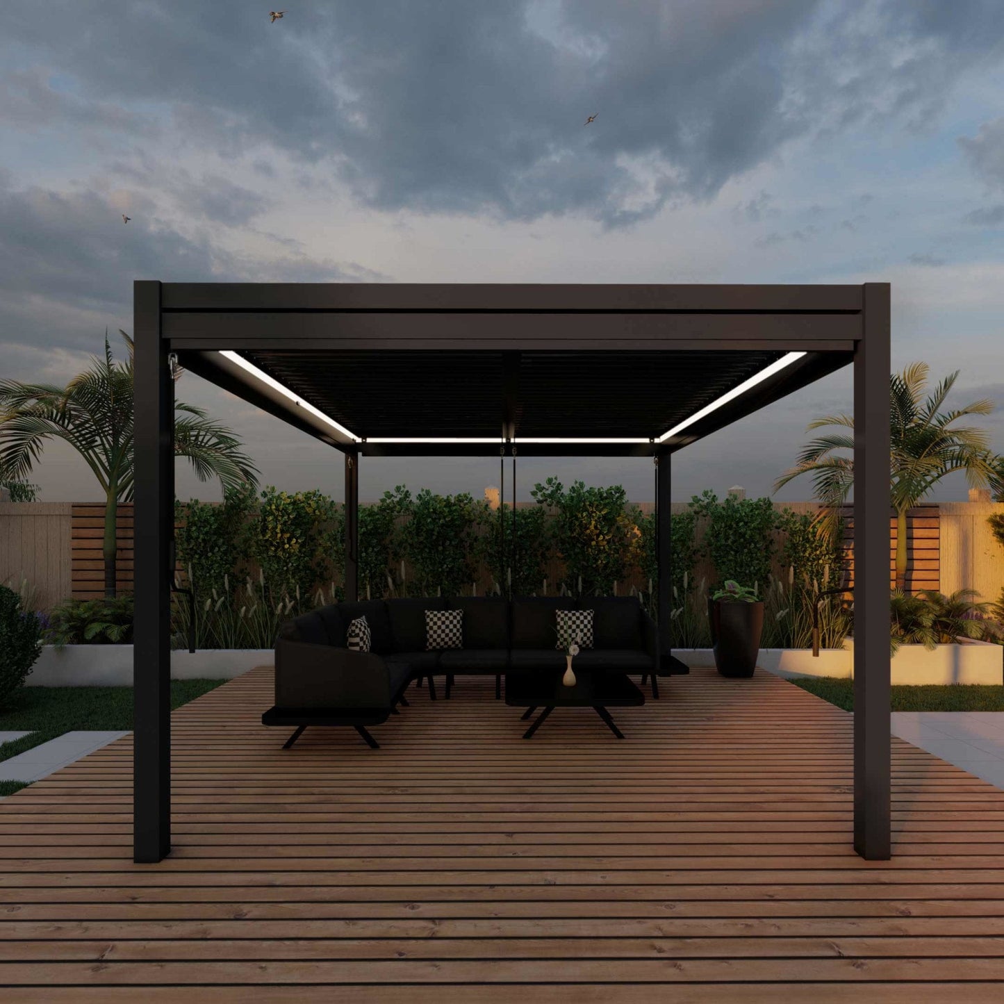 Maze Como Aluminium Pergola with 4 Drop Sides & LED Lighting