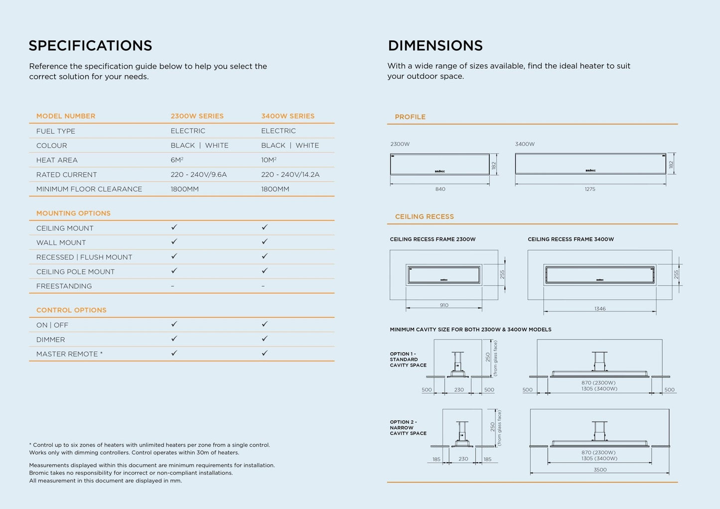 Bromic Platinum smart Heat Electric specifications page 