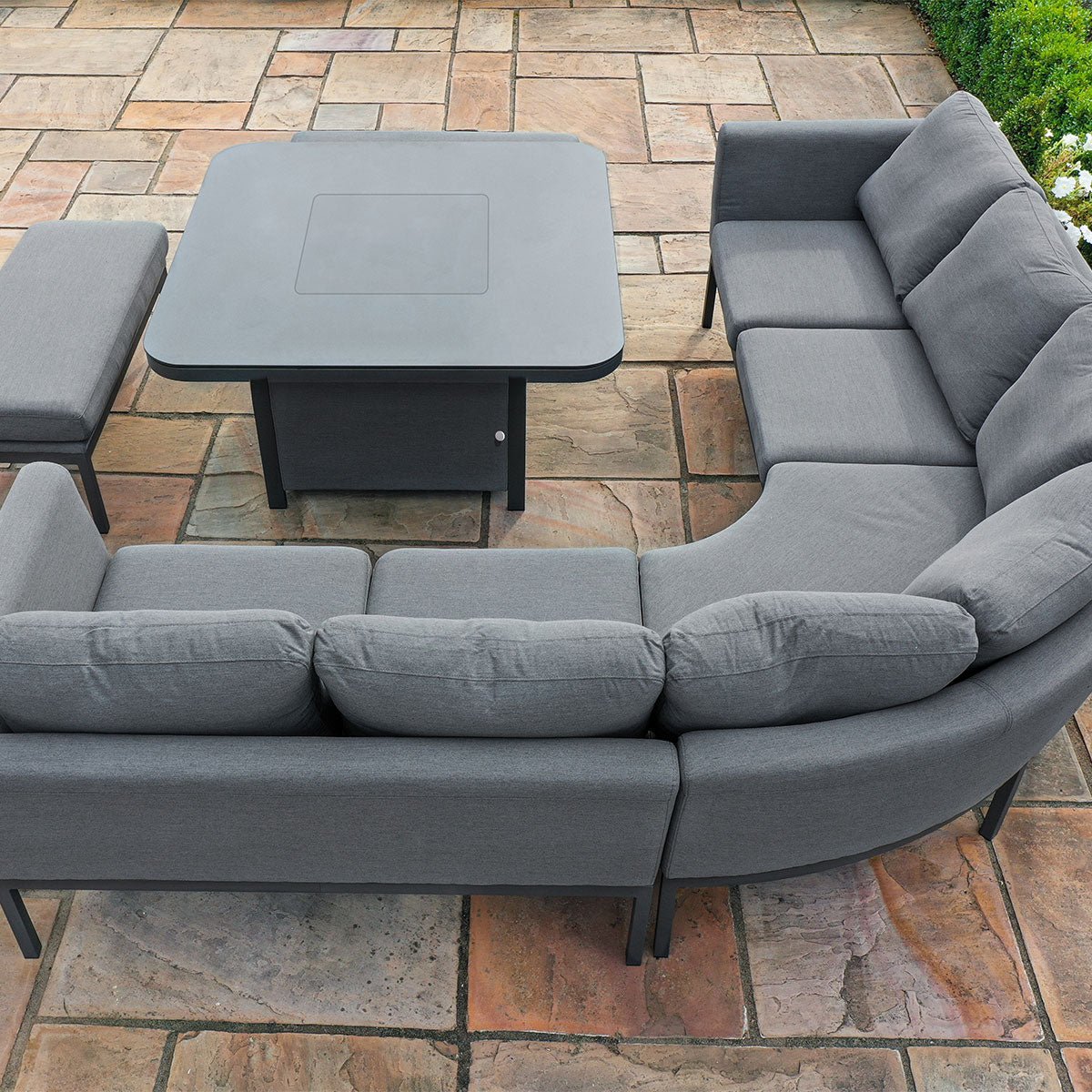 Maze Pulse Deluxe Square Corner Sofa Dining Set with Fire Pit Table + Free Extras