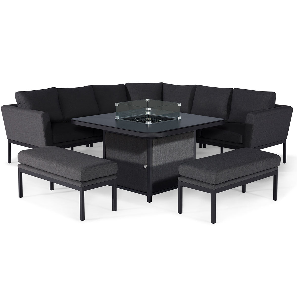 Maze Pulse Deluxe Square Corner Sofa Dining Set with Fire Pit Table + Free Extras