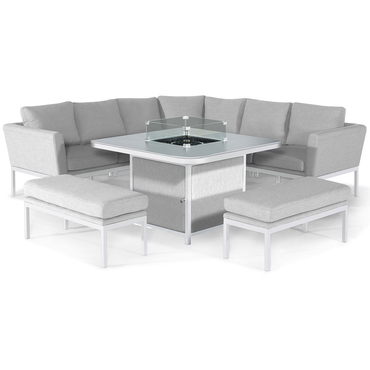 Maze Pulse Deluxe Square Corner Sofa Dining Set with Fire Pit Table + Free Extras