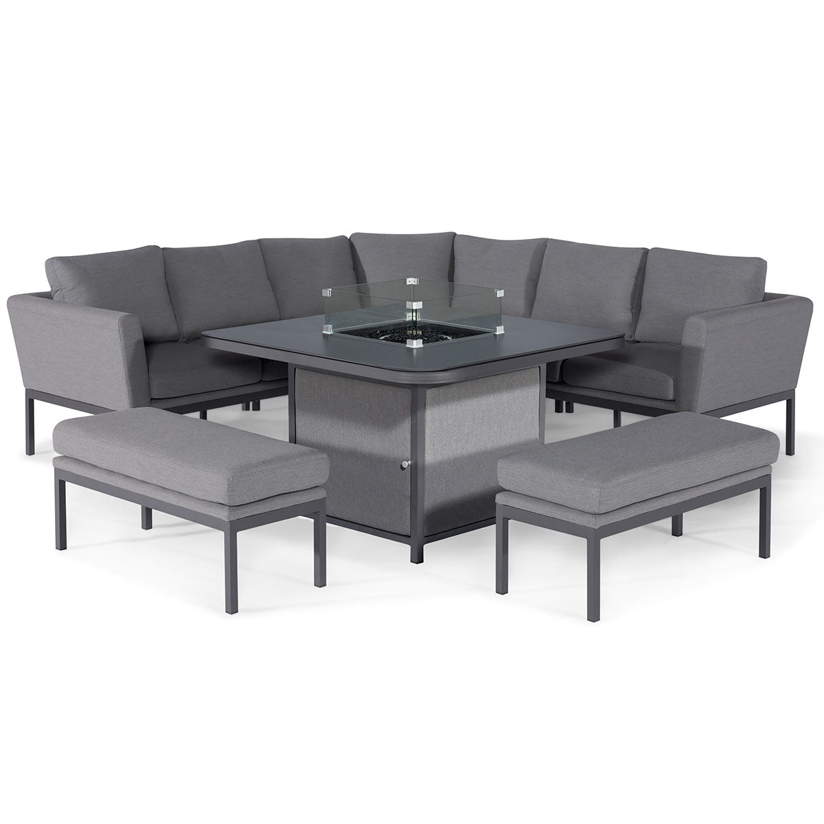 Maze Pulse Deluxe Square Corner Sofa Dining Set with Fire Pit Table + Free Extras