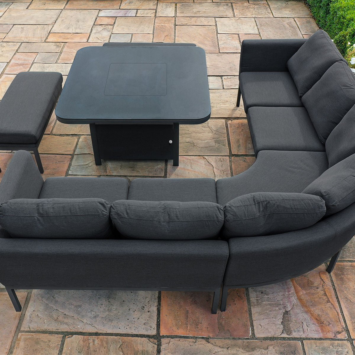 Maze Pulse Deluxe Square Corner Sofa Dining Set with Fire Pit Table + Free Extras