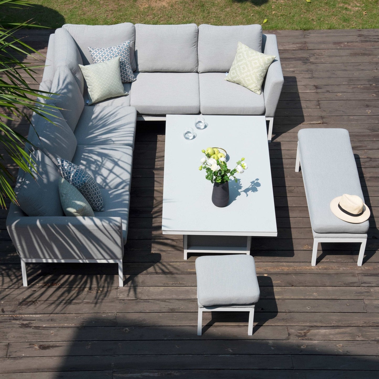 Maze Pulse Left Handed Rectangular Outdoor Corner Sofa Dining Set with Rising Table + Free Cover