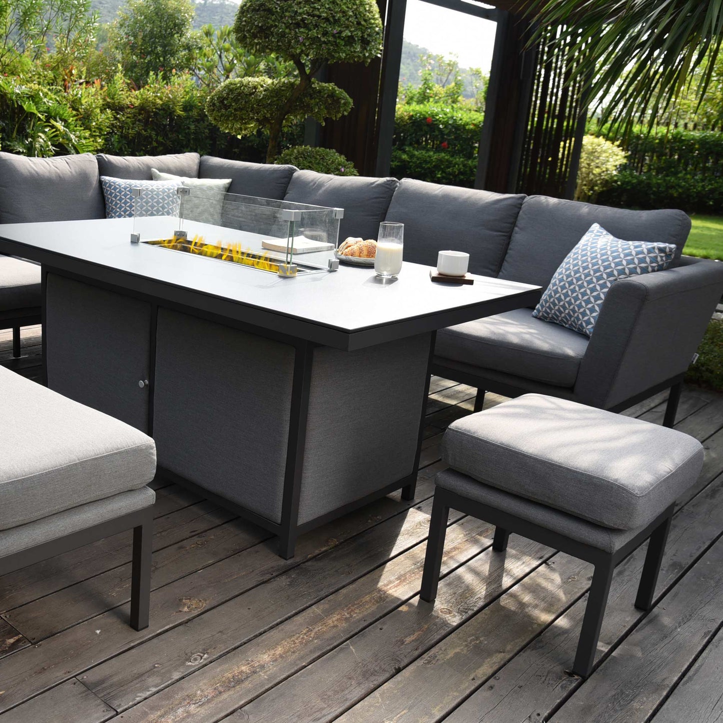 Pulse Rectangular Corner Dining Set with Fire Pit - Modern Rattan