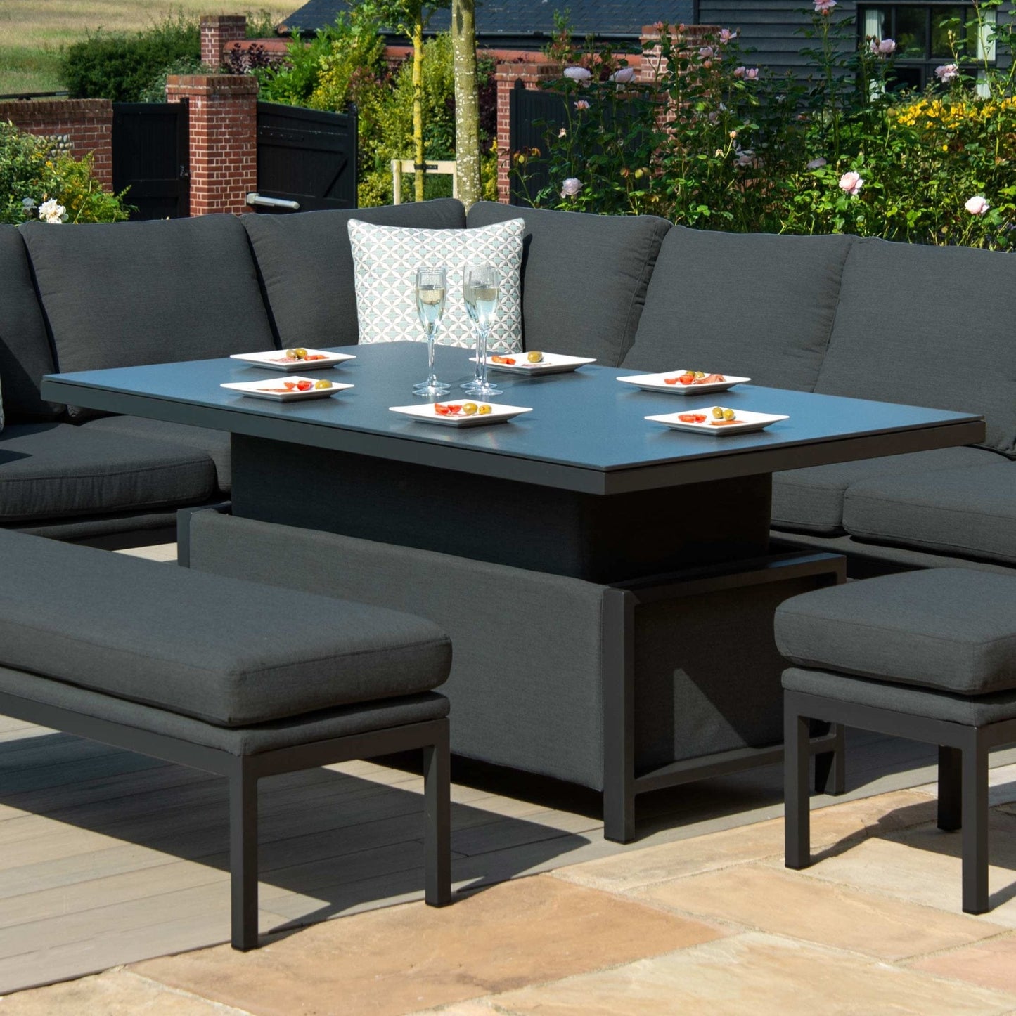 Pulse Rectangular Corner Dining Set with Rising Table - Modern Rattan