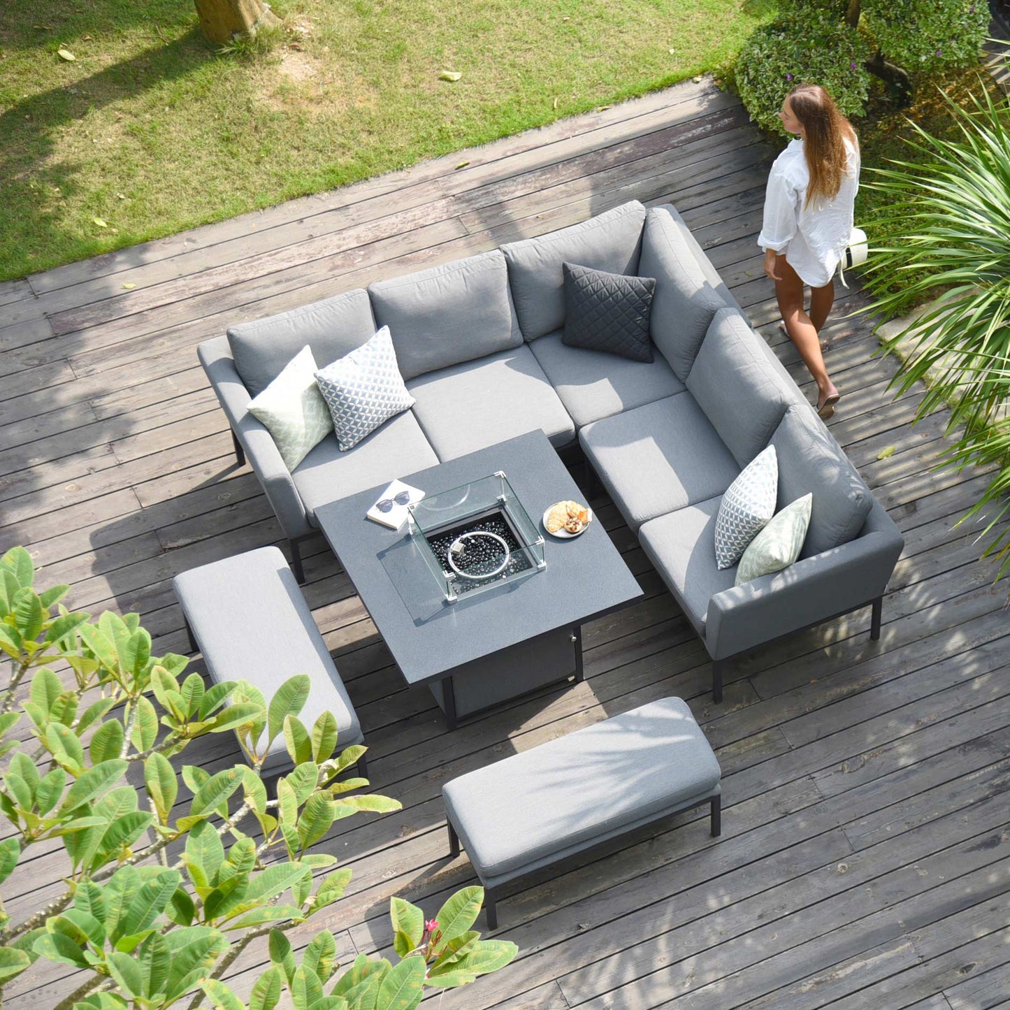 Maze Pulse Square Corner Sofa Dining Set with Fire Pit + Free Extras