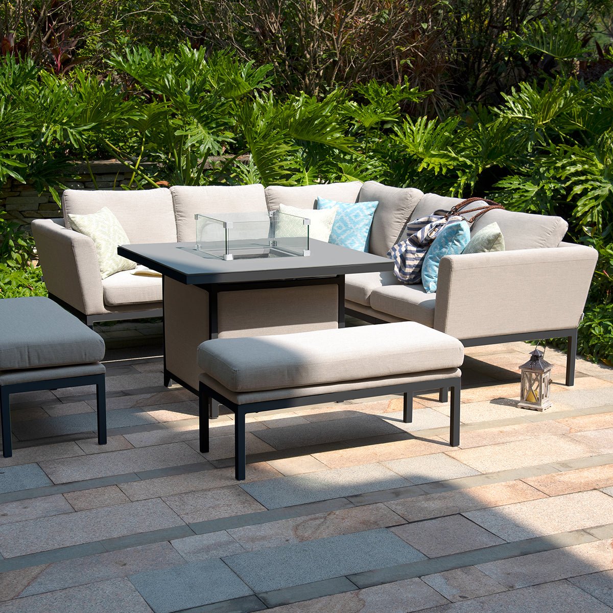 Maze Pulse Square Corner Sofa Dining Set with Fire Pit + Free Extras