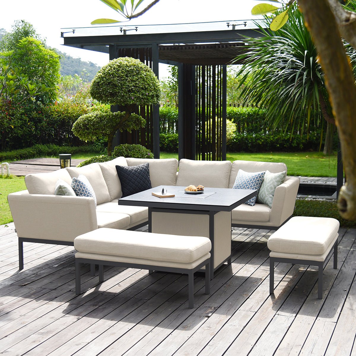 Maze Pulse Square Corner Sofa Dining Set with Fire Pit + Free Extras