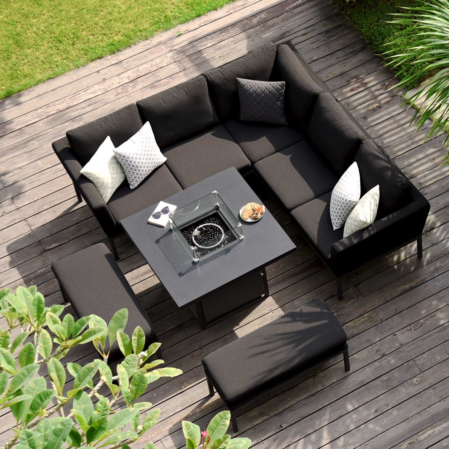 Maze Pulse Square Corner Sofa Dining Set with Fire Pit + Free Extras