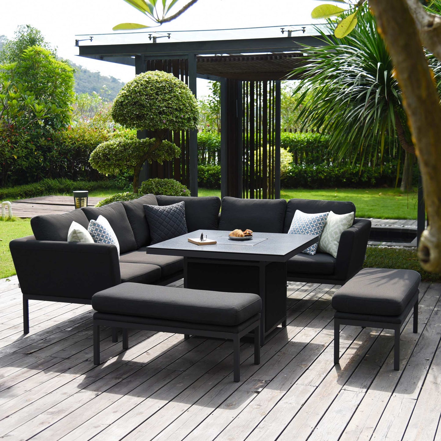 Maze Pulse Square Corner Sofa Dining Set with Fire Pit + Free Extras