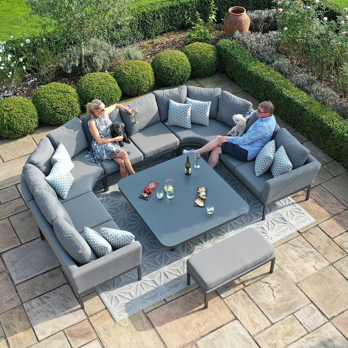 Maze Pulse U Shape Outdoor Sofa Dining Set with Rising Table + Free Cover