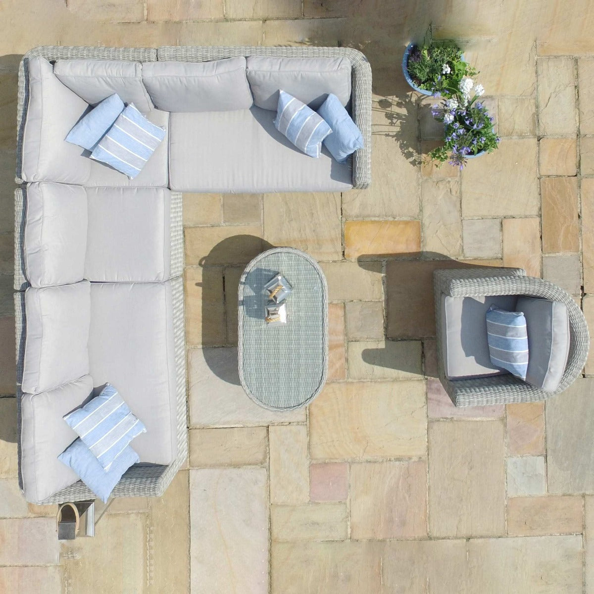 Maze Oxford Grey Rattan Large L shape Corner Garden Sofa Set with Armchair and Coffee Table