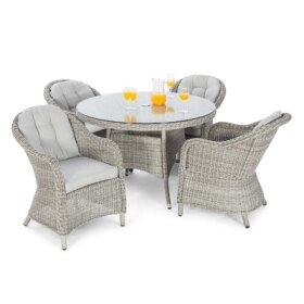 Maze Oxford Grey Rattan Four Seat Round Heritage Garden Dining Set