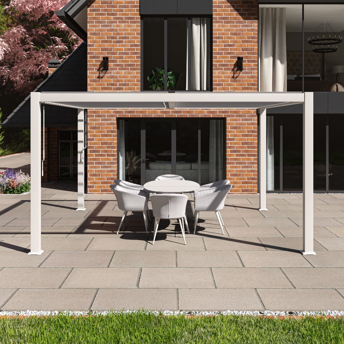 Aluminium Louvered Roof Garden Gazebo Pergola 4m x 4m White Frame