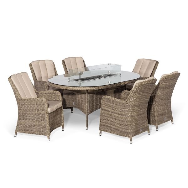 Maze Winchester 6 Seat Oval Fire Pit Dining Set with Venice Chairs