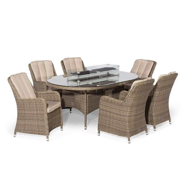 Maze Winchester 6 Seat Oval Fire Pit Dining Set with Venice Chairs