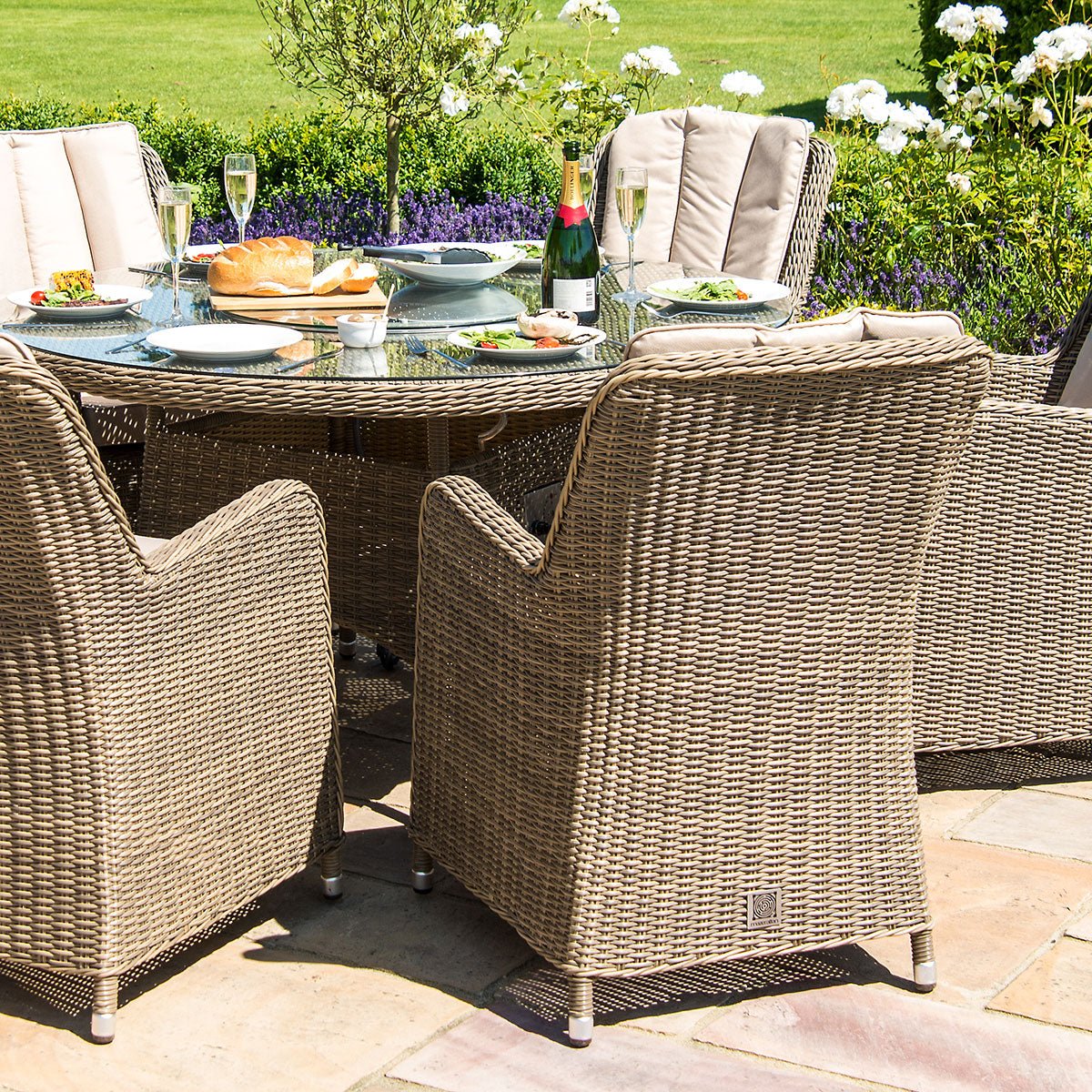 Winchester 6 Seat Round Ice Bucket Dining Set with Venice Chairs and Lazy Susan - Modern Rattan