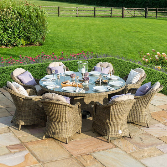 Winchester 8 Seat Round Ice Bucket Dining Set with Heritage Chairs and Lazy Susan - Modern Rattan