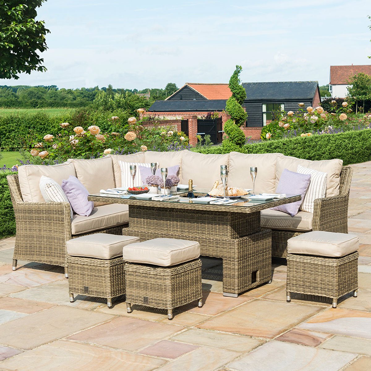 Maze Winchester Corner Dining Set with  Ice Bucket and Rising Table