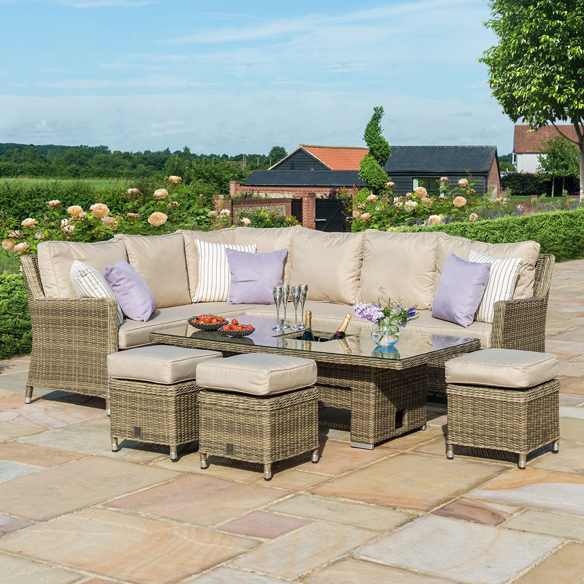 Maze Winchester Corner Dining Set with  Ice Bucket and Rising Table