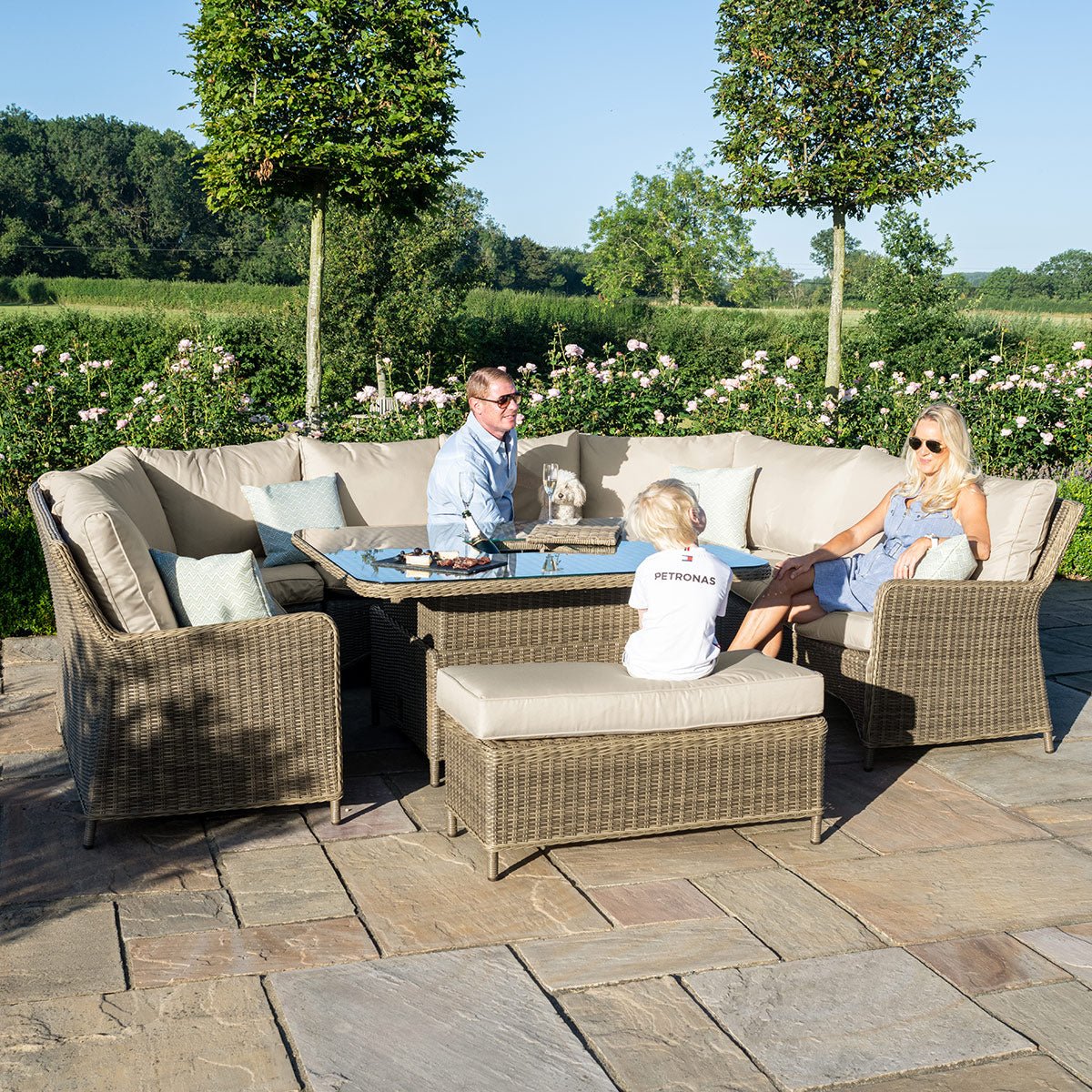 Winchester Royal U-Shaped Sofa Set with Rising Table - Modern Rattan