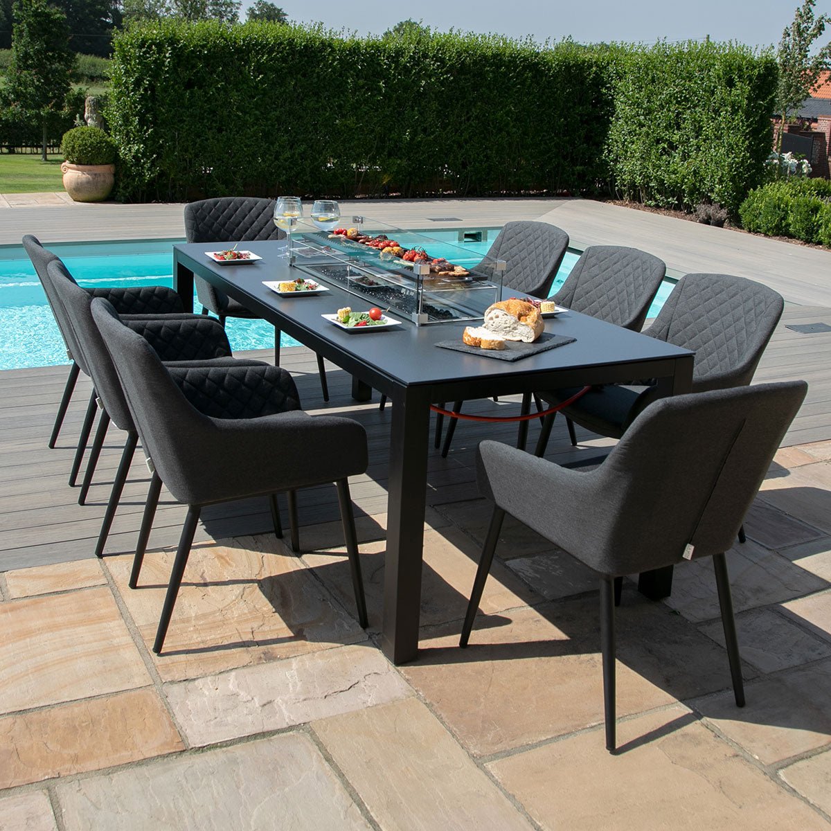 Maze Zest 8 Seat Rectangular Fire Pit Dining Set