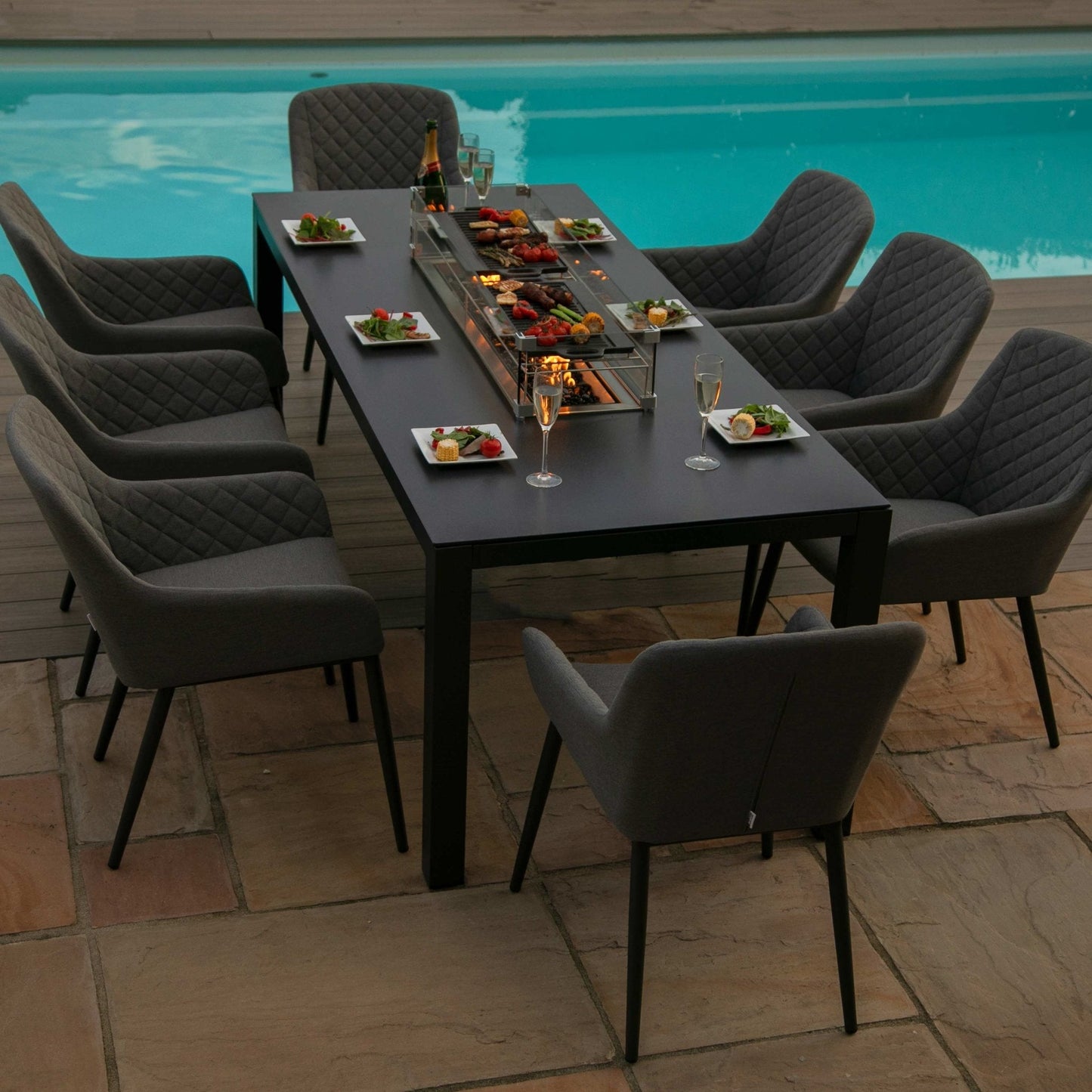 Maze Zest 8 Seat Rectangular Fire Pit Dining Set